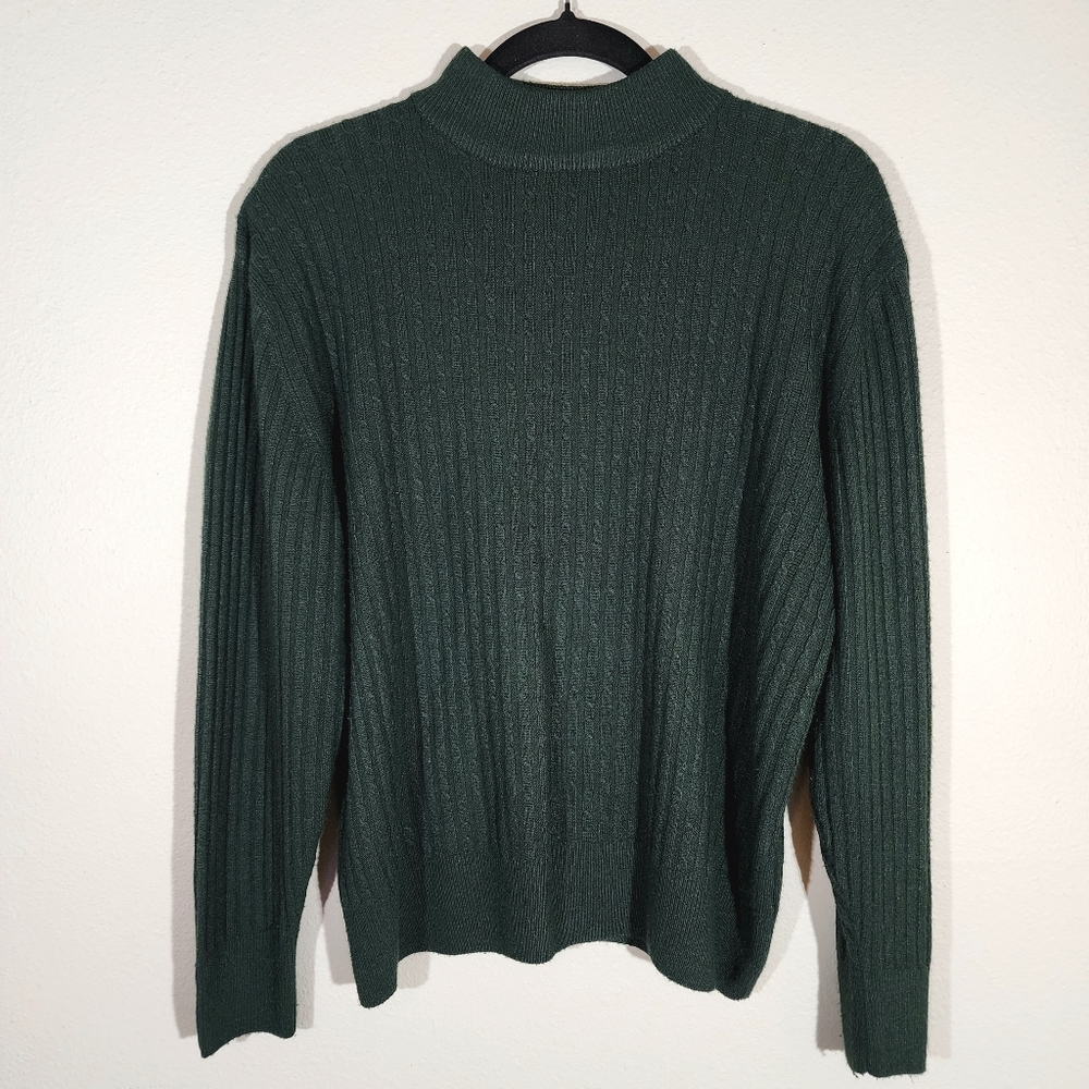 (EUC) VTG CASUAL CORNER Forest Green Cable Knit Mock Turtleneck Sweater